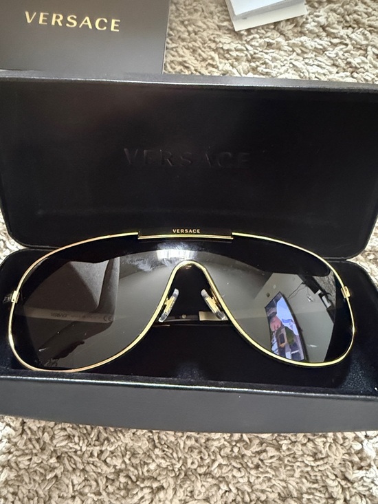Versace Accessories - Versace Black and Gold Shield Sunglasses